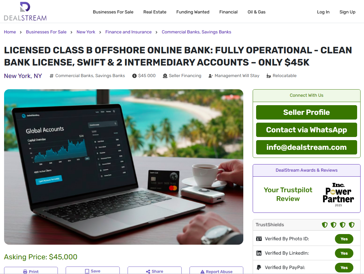 LICENSED CLASS B OFFSHORE BANK